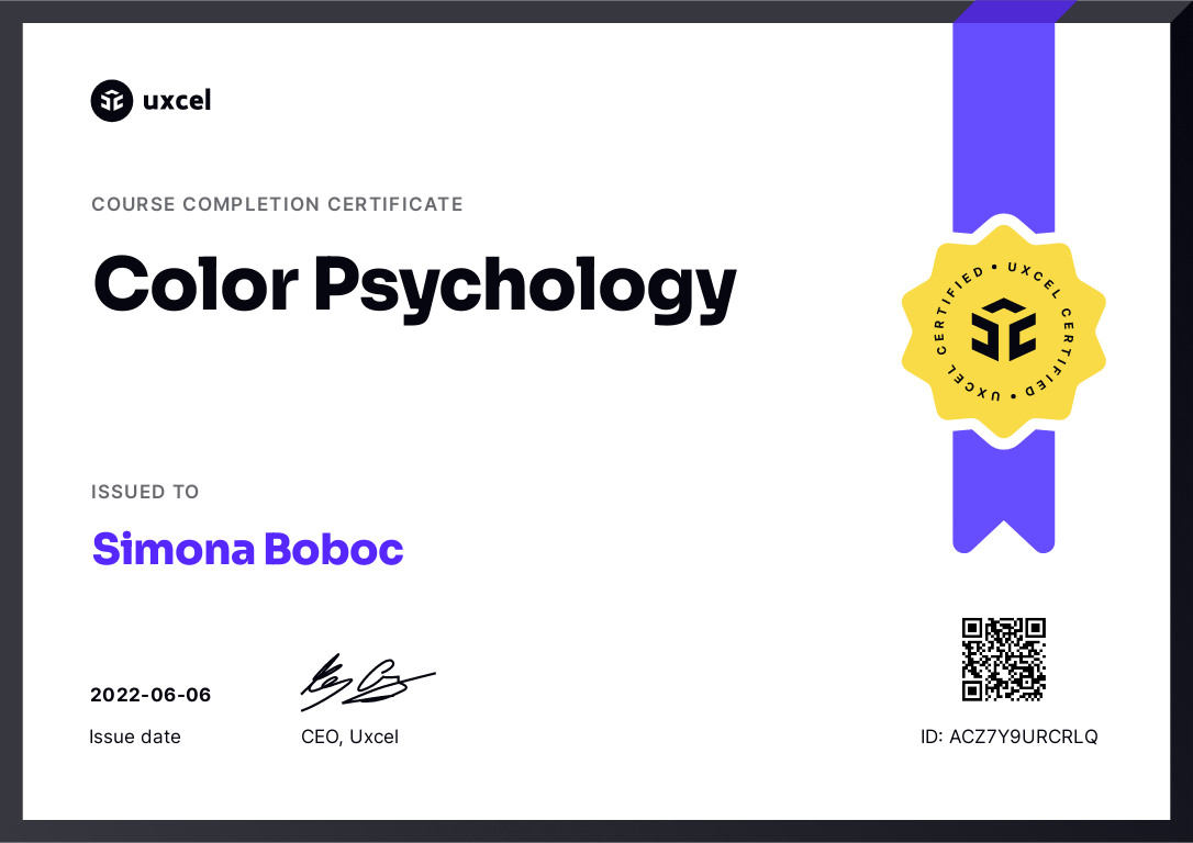 Simona Boboc's certificate